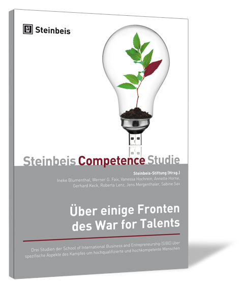 Buchcover von 'Über einige Fronten des War for Talents' von Steinbeis-Stiftung | Ineke Blumenthal et al., mit einer Glühbirne, in der eine Pflanze gepflanzt wurde.