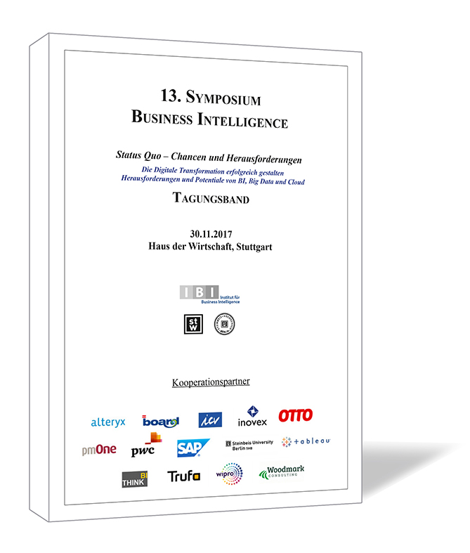 Buchcover '13. Symposium Business Intelligence' von Andreas Seufert, Peter Lehmann, Klaus Freyburger und Thomas Becker. Buchcover '13. Symposium Business Intelligence' mit schlichtem weißen Design und schwarzem Text, darunter Logos von Kooperationspartnern.