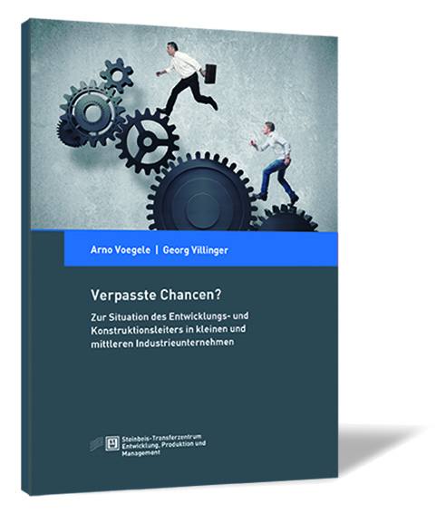 Buchcover von 'Verpasste Chancen?' von Arno Voegele, Georg Villinger, mit zwei Männern, die auf Zahnrädern laufen.
