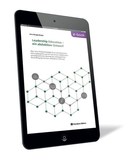 Buchcover 'Leadership Education – ein abduktiver Entwurf' von Jens Mergenthaler. Buchcover von 'Leadership Education – ein abduktiver Entwurf' von Jens Mergenthaler, mit einem grafischen Netzwerk aus verbundenen Punkten.