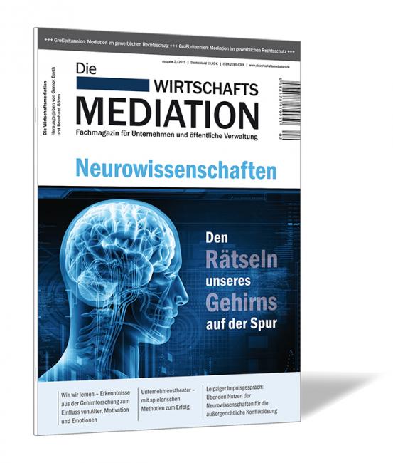 Buchcover der Zeitschrift 'Die Wirtschaftsmediation' von Gernot Barth und Bernhard Böhm, mit einem Bild eines Gehirns, das symbolisch für Neurowissenschaften steht, und einem modernen Design.