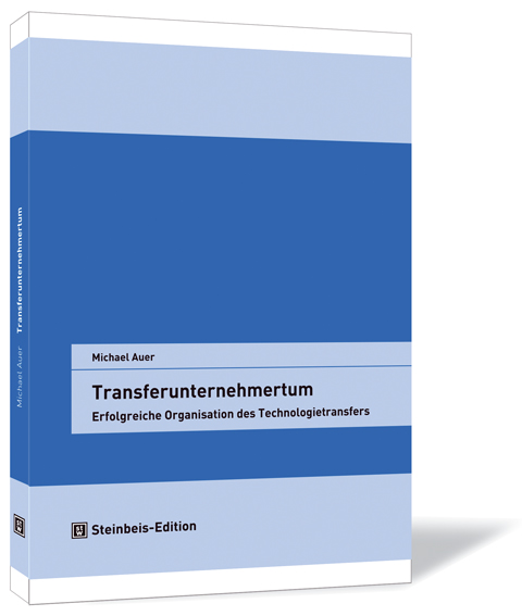 Buchcover von 'Transferunternehmertum' von Michael Auer, mit blauem Hintergrund und hellblauen Akzenten.