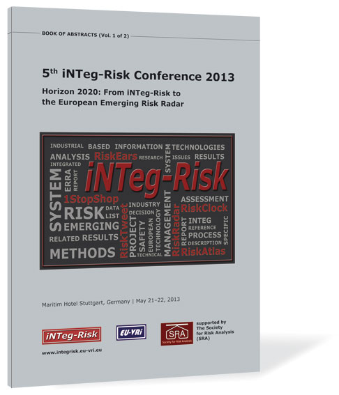 Buchcover von 'iNTeg-Risk Conference 2013' von Aleksandar Jovanovic, Ortwin Renn (Eds.), mit einem grauen Hintergrund und 'iNTeg Risk' in der Mitte als Hauptmotiv.