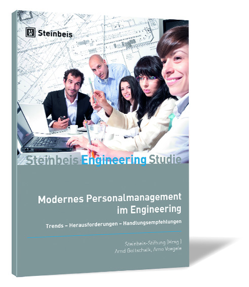 Buchcover von 'Modernes Personalmanagement im Engineering' von Arnd Gottschalk, Arno Voegele | Steinbeis-Stiftung (Hrsg.), mit einer Projektgruppe als Hauptmotiv.
