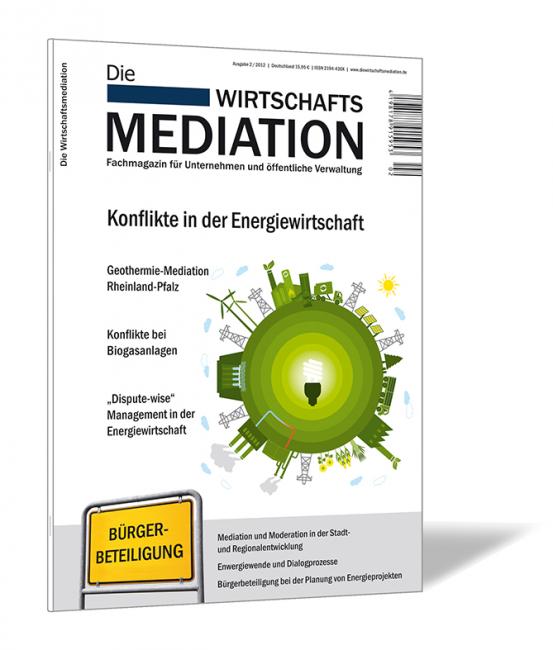 Buchcover der Zeitschrift 'Die Wirtschaftsmediation (Ausgabe 2012/02)' von Gernot Barth und Bernhard Böhm, mit einem Motiv des Energiekreislaufs.