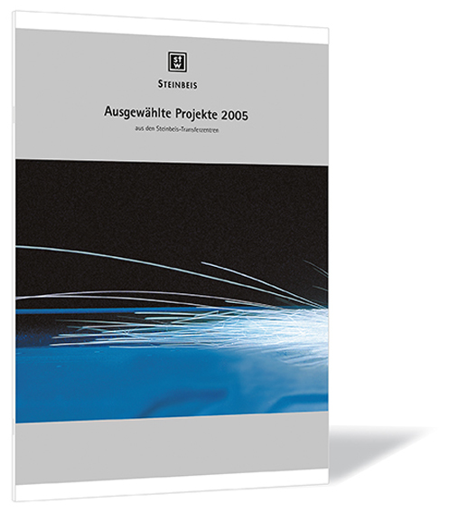 Buchcover von 'Ausgewählte Projekte 2005' von der Steinbeis-Stiftung (Hrsg.) mit Funken, die in negativer Farbgebung sprühen, auf dunklem Hintergrund.