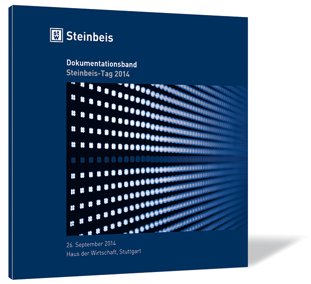 Buchcover von 'Steinbeis-Tag 2014' von Steinbeis-Stiftung, mit einer schwarzen Wand und vielen hellblauen Lichtern, die wie eine LED-Wand wirken.