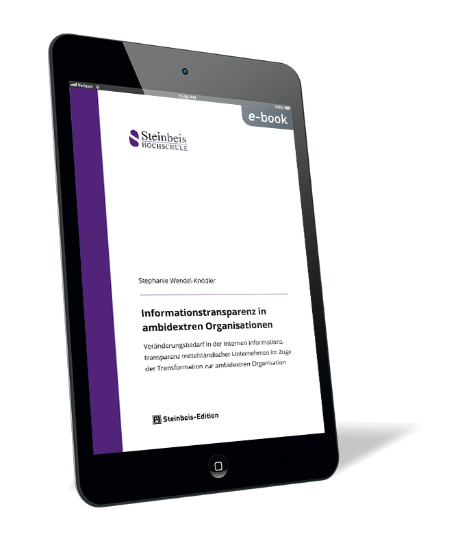 Buchcover von 'Informationstransparenz in ambidextren Organisationen (E-Book)' von Stephanie Wendel-Knödler, schlichtes Design mit weißem Hintergrund und violettem Querbalken.