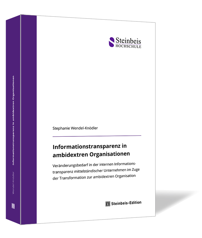 Buchcover von 'Informationstransparenz in ambidextren Organisationen' von Stephanie Wendel-Knödler, schlichtes Design mit weißem Hintergrund und violettem Querbalken.