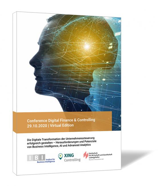 Buchcover 'Conference Digital Finance & Controlling 29.10.2020 | Virtual Edition' von Andreas Seufert (Hrsg.). Buchcover von 'Conference Digital Finance & Controlling 29.10.2020 | Virtual Edition' von Andreas Seufert (Hrsg.), mit einer digitalen Illustration eines menschlichen Profils, das aus Netzwerkstrukturen besteht, in Blau und Gelb gehalten.
