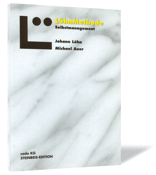 Buchcover von 'Leitfaden Selbstmanagement' von Johann Löhn, Michael Auer, mit Granit-Hintergrund und einem großen schwarzen 'L' mit zwei Punkten nebeneinander.