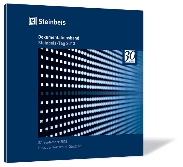 Buchcover von 'Steinbeis-Tag 2032' von Steinbeis-Stiftung, mit einer schwarzen Wand und vielen hellblauen Lichtern, die wie eine LED-Wand wirken.