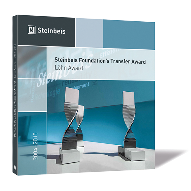 Buchcover von 'Löhn-Preis – Preisträger 2004-2015' von Steinbeis-Stiftung, mit einem Bild von zwei stilisierten Trophäen.