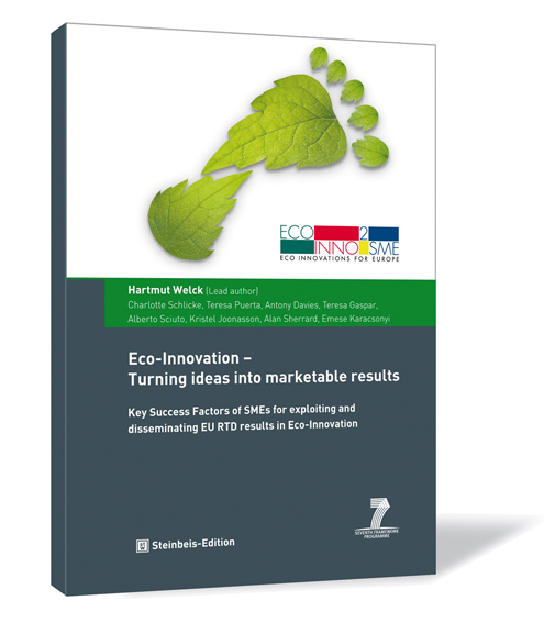Book cover of 'Eco-Innovation – Turning ideas into marketable results' by Hartmut Welck (Lead author), featuring a leaf shaped like a footprint.