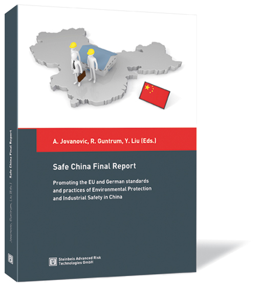 Book cover of 'Safe China Final Report' by Aleksandar Jovanovic, Radmila Guntrum, Liu Yan (Eds.), with three figures standing on the map of China as the main motif.