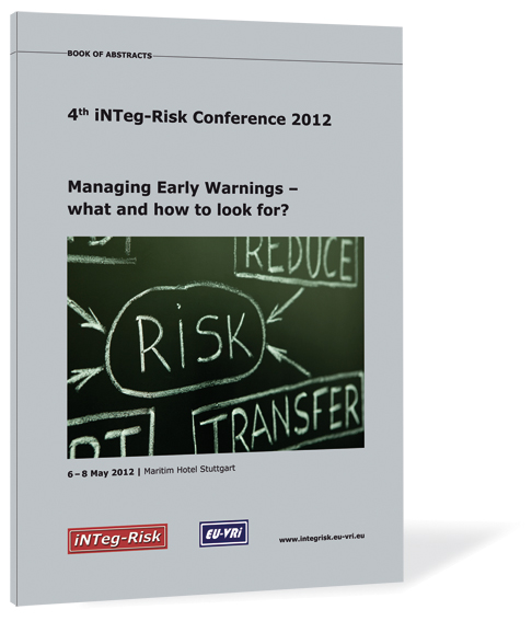 Buchcover von 'iNTeg-Risk Conference 2012' von Aleksandar Jovanovic, Ortwin Renn, mit der Aufschrift 'Risk' auf einer Tafel geschrieben.
