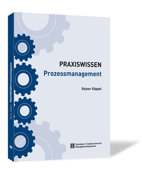 Buchcover von 'PRAXISWISSEN Prozessmanagement' von Rainer Göppel, mit hellem Hintergrund und vier Zahnrädern auf der linken Seite des Covers.