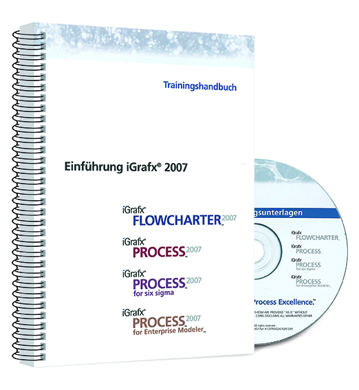 Buchcover von 'Einführung iGrafx 2007' von iGrafx Corel GmbH, mit weißem Hintergrund und einer CD, die rechts hervorschaut.