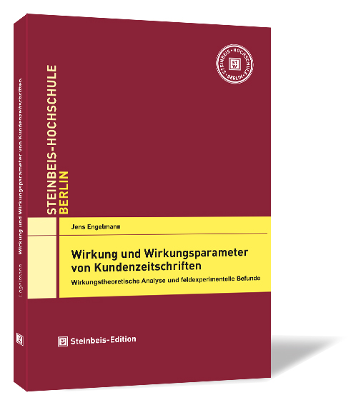 Buchcover 'Wirkung und Wirkungsparameter von Kundenzeitschriften' von Jens Engelmann Buchcover von 'Wirkung und Wirkungsparameter von Kundenzeitschriften' von Jens Engelmann, mit rotem Hintergrund, gelben Akzenten und dem Logo der Steinbeis Hochschule oben rechts.