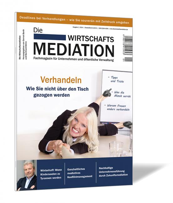 Buchcover der Zeitschrift 'Die Wirtschaftsmediation (Ausgabe 2014/01)' von Gernot Barth, Bernhard Böhm (Hrsg.), mit einer Frau, die sich an einem Strang festhält, als Hauptmotiv.