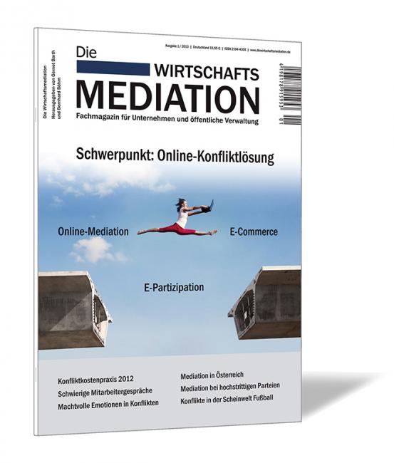 Buchcover der Zeitschrift 'Die Wirtschaftsmediation (Ausgabe 2013/01)' von Gernot Barth, Bernhard Böhm, mit einer Frau, die über eine Schlucht springt.