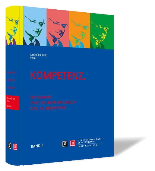 Buchcover von 'Kompetenz. Festschrift - Prof. Dr. John Erpenbeck zum 70. Geburtstag' von Werner G. Faix, mit dunkelblauem Hintergrund und roter Schrift.