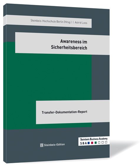 Buchcover von 'Awareness im Sicherheitsbereich' von Astrid Loos | Steinbeis-Hochschule (Hrsg.), mit grünem Hintergrund und grauen Akzenten.