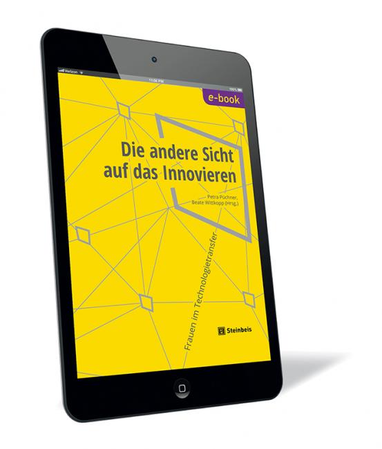 Buchcover von 'Die andere Sicht auf das Innovieren (E-Book)' von Petra Püchner und Beate Wittkopp, gelbes Cover mit grafischen Linien und Knotenpunkten.