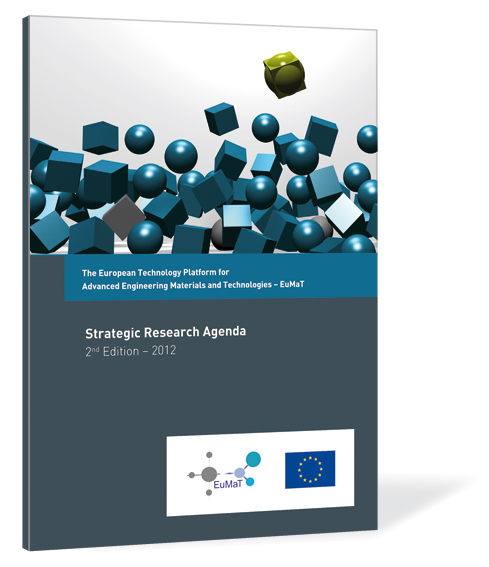 Book cover of 'EuMaT Strategic Research Agenda 2012' by The European Technology Platform for Advanced Engineering Materials and Technologies - EuMaT, featuring cubes and spheres as the main design.