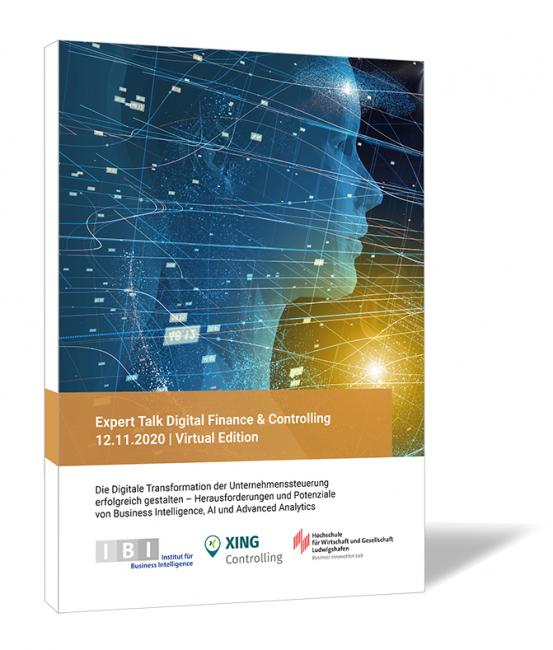 Buchcover 'Expert Talk Digital Finance & Controlling 12.11.2020 | Virtual Edition' von Andreas Seufert. Buchcover von 'Expert Talk Digital Finance & Controlling 12.11.2020 | Virtual Edition' von Andreas Seufert, mit digitalem menschlichem Profil auf blauem Hintergrund mit Netzstruktur, orangefarbenem Balken am unteren Rand.