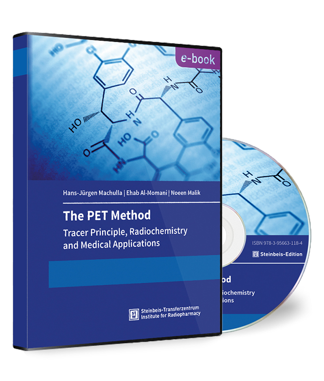 Buchcover 'The PET Method' von Hans-Jürgen Machulla, Ehab Al-Momani und Noeen Malik. Buchcover von 'The PET Method' von Hans-Jürgen Machulla, Ehab Al-Momani und Noeen Malik, mit einer blauen chemischen Strukturformel auf dem Cover und beiliegender CD-ROM.